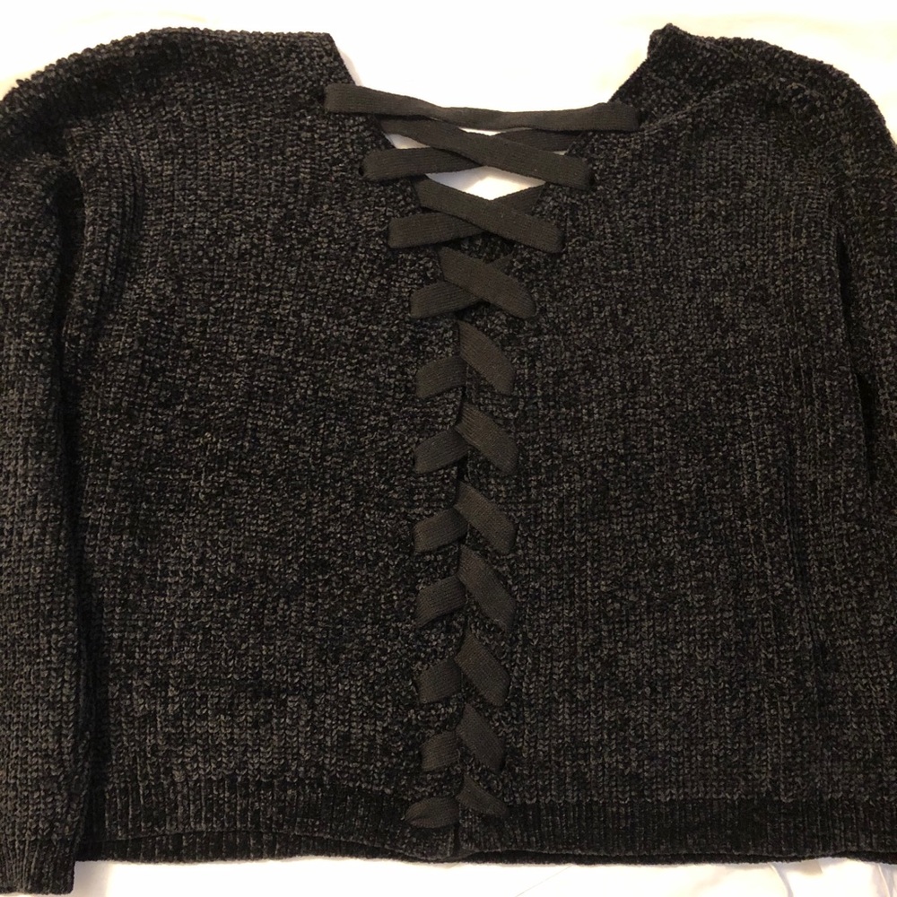 Soft black open back sweater